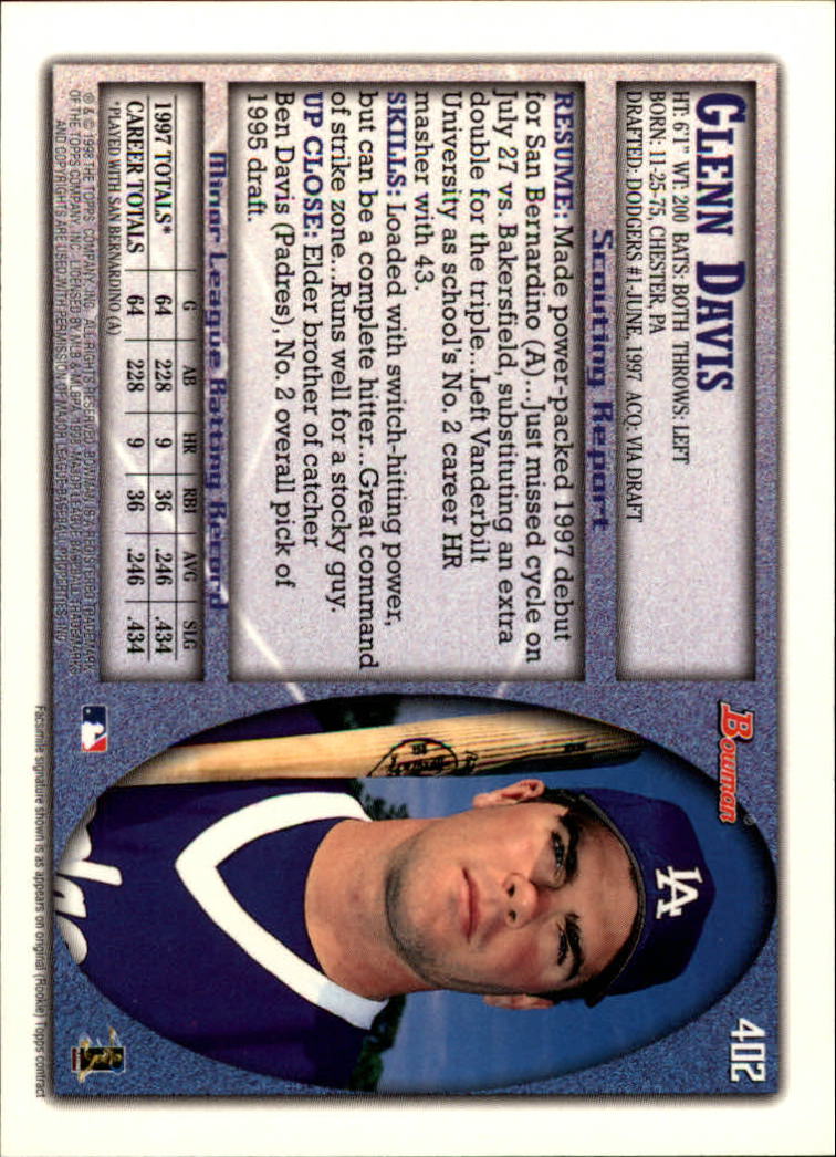 1998 Bowman Baseball Card Pick (Base) 253-441 - Picture 301 of 379