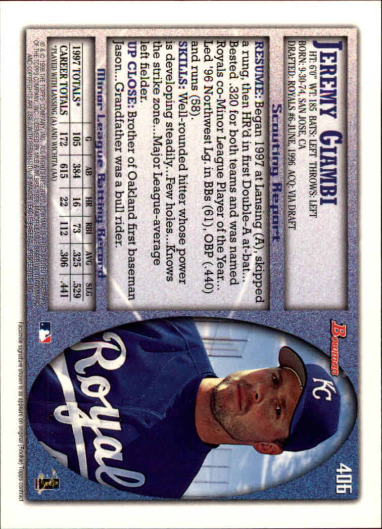 1998 Bowman Baseball Card Pick (Base) 253-441 - Picture 309 of 379
