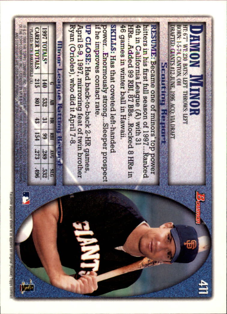 1998 Bowman Baseball Card Pick (Base) 253-441 - Picture 319 of 379