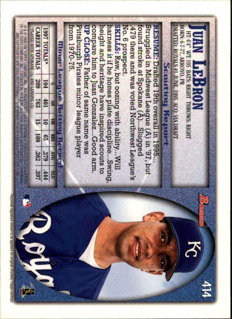 1998 Bowman Baseball Card Pick (Base) 253-441 - Picture 325 of 379
