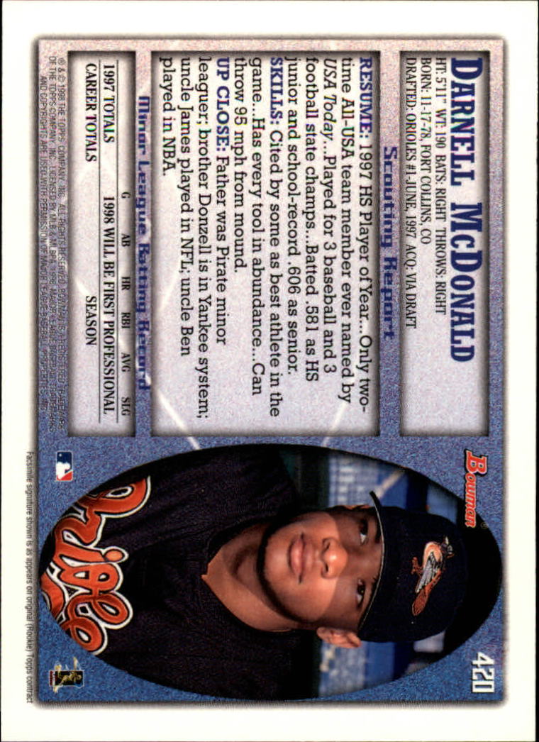 1998 Bowman Baseball Card Pick (Base) 253-441 - Picture 337 of 379
