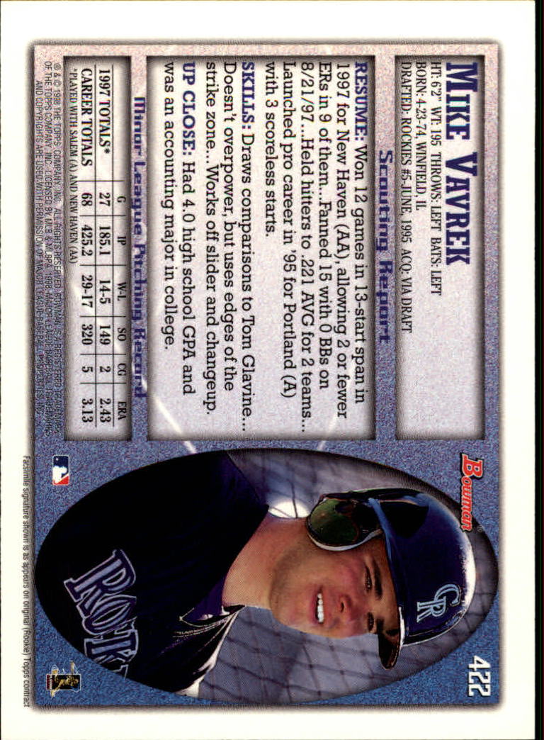 1998 Bowman Baseball Card Pick (Base) 253-441 - Picture 341 of 379