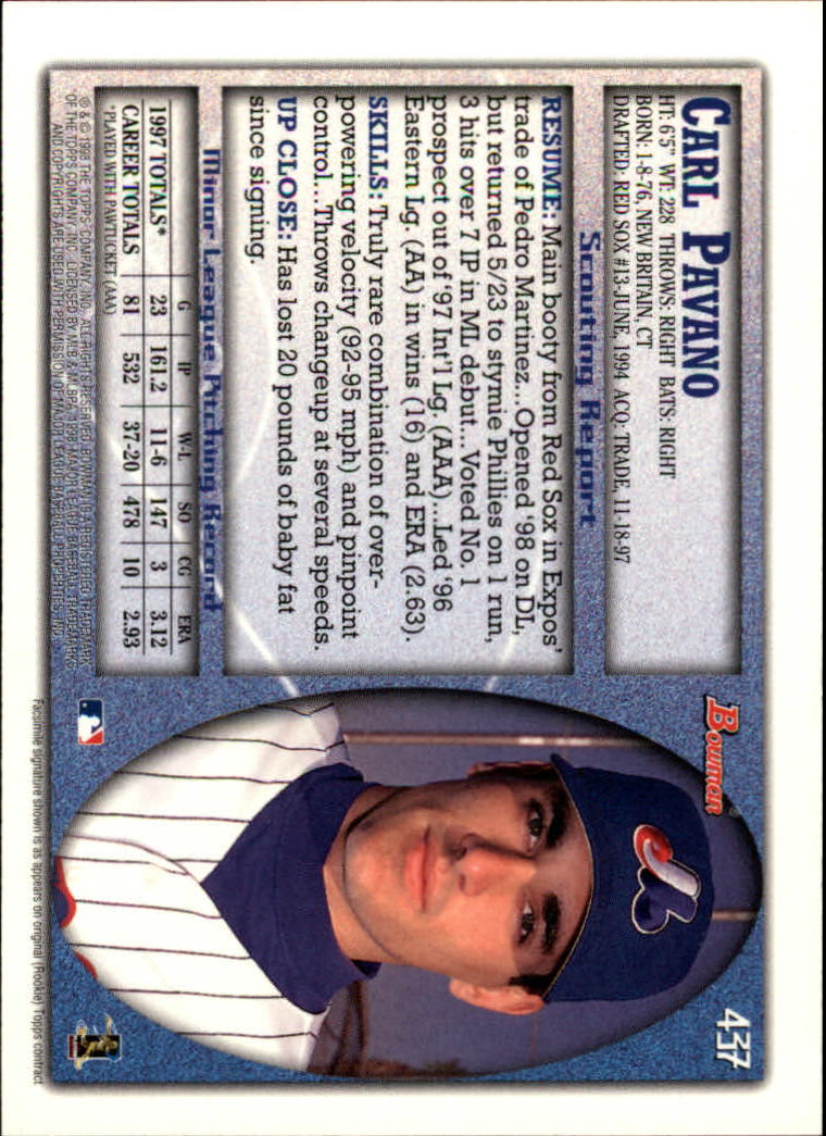 1998 Bowman Baseball Card Pick (Base) 253-441 - Picture 371 of 379