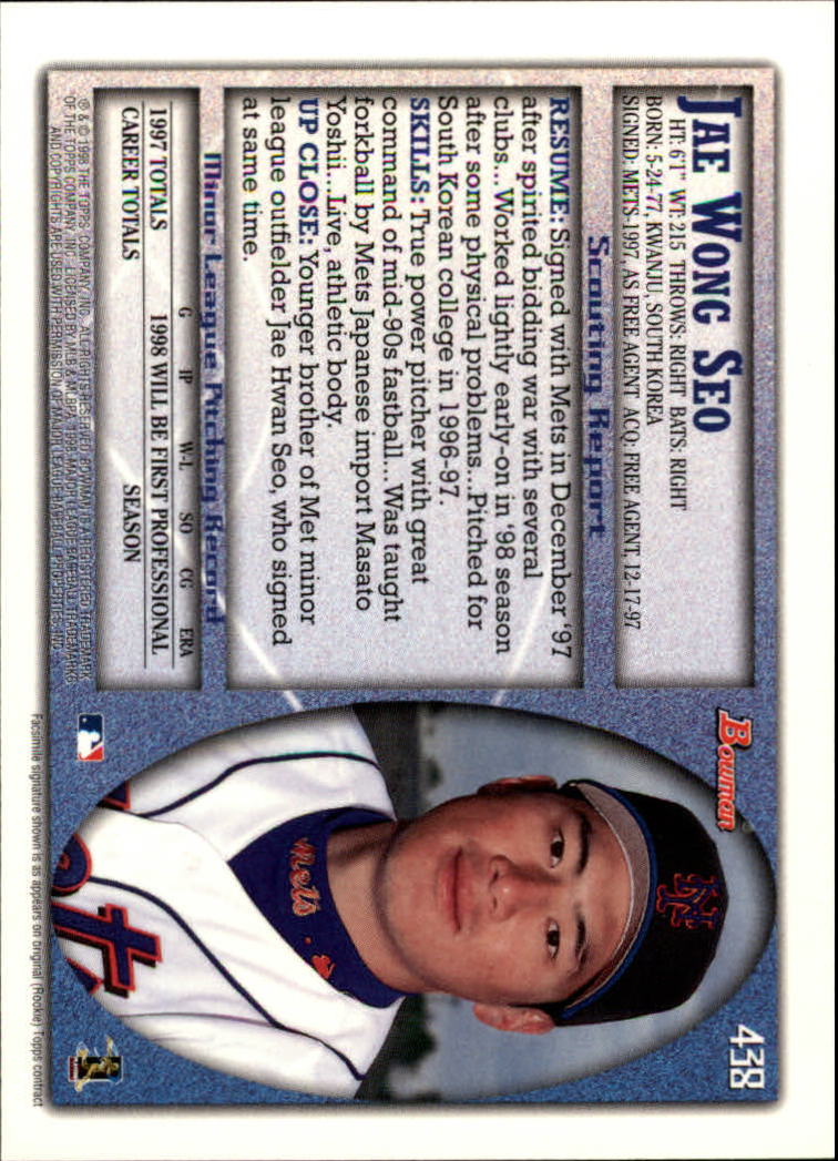 1998 Bowman Baseball Card Pick (Base) 253-441 - Picture 373 of 379