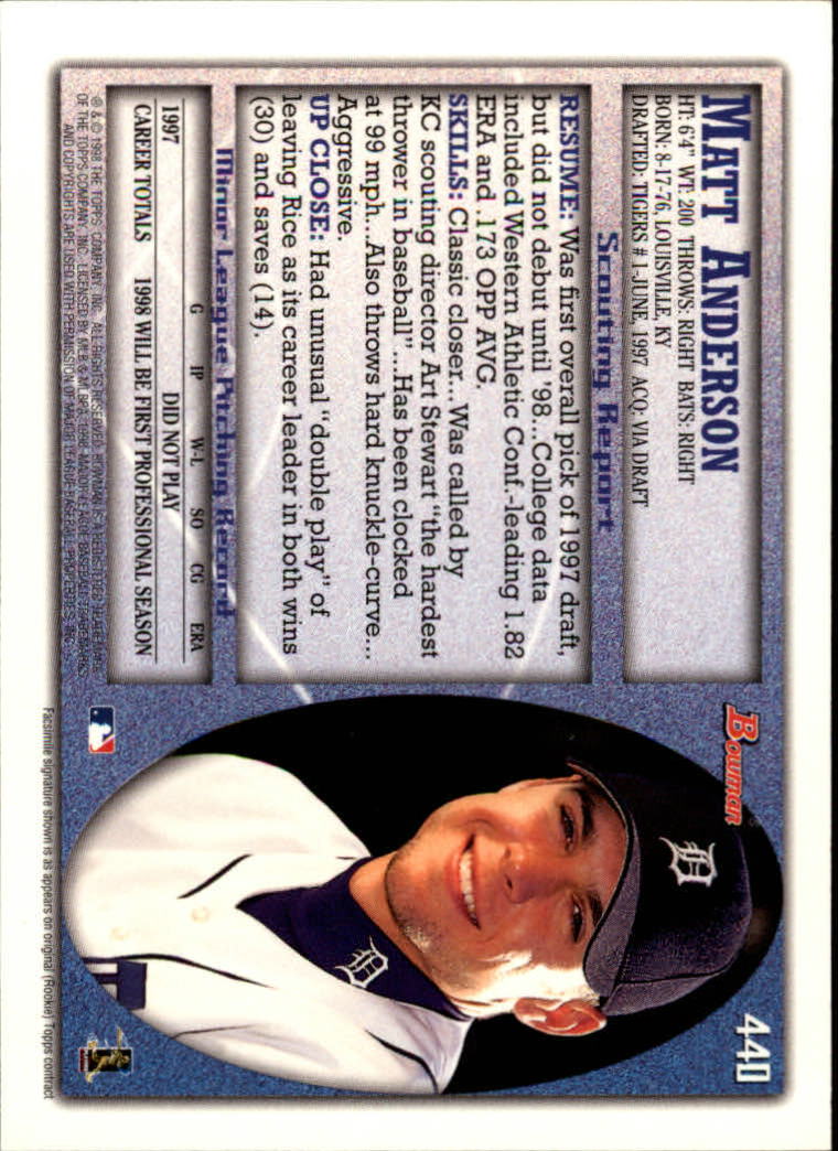 1998 Bowman Baseball Card Pick (Base) 253-441 - Picture 377 of 379