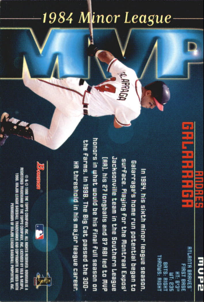 1998 Bowman Minor League MVP's #MVP2 Andres Galarraga back image