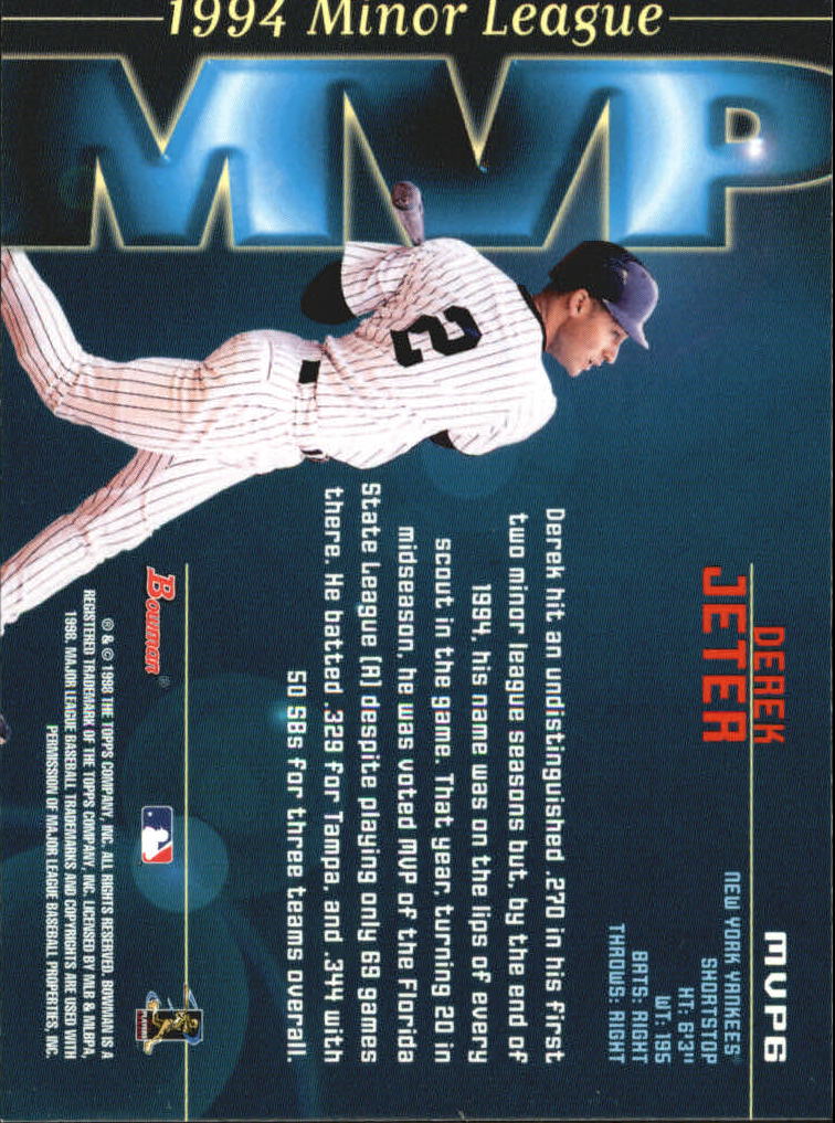 1998 Bowman Minor League MVP's #MVP6 Derek Jeter back image
