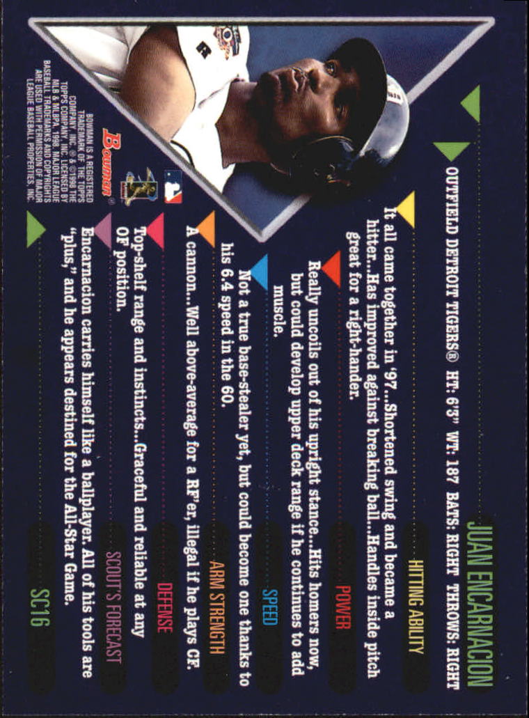 1998 Bowman Scout's Choice #SC16 Juan Encarnacion back image