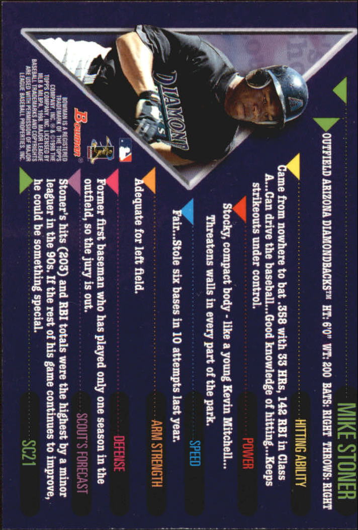 1998 Bowman Scout's Choice #SC21 Mike Stoner back image