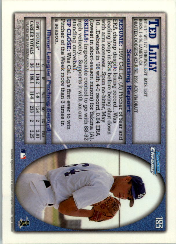 1998 Bowman Chrome #183 Ted Lilly RC back image