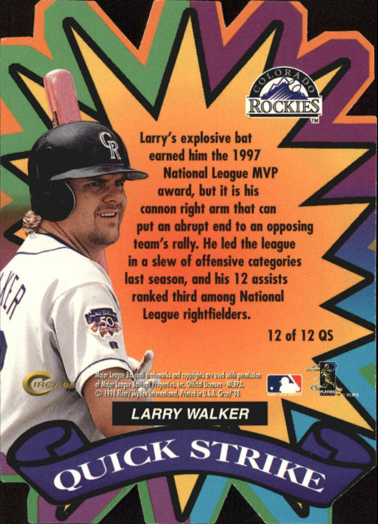 1998 Circa Thunder Quick Strike #12 Larry Walker back image