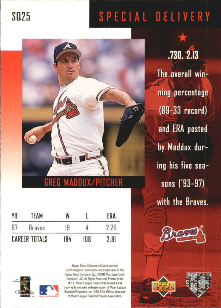 1998 Collector's Choice StarQuest #SQ25 Greg Maddux SD back image