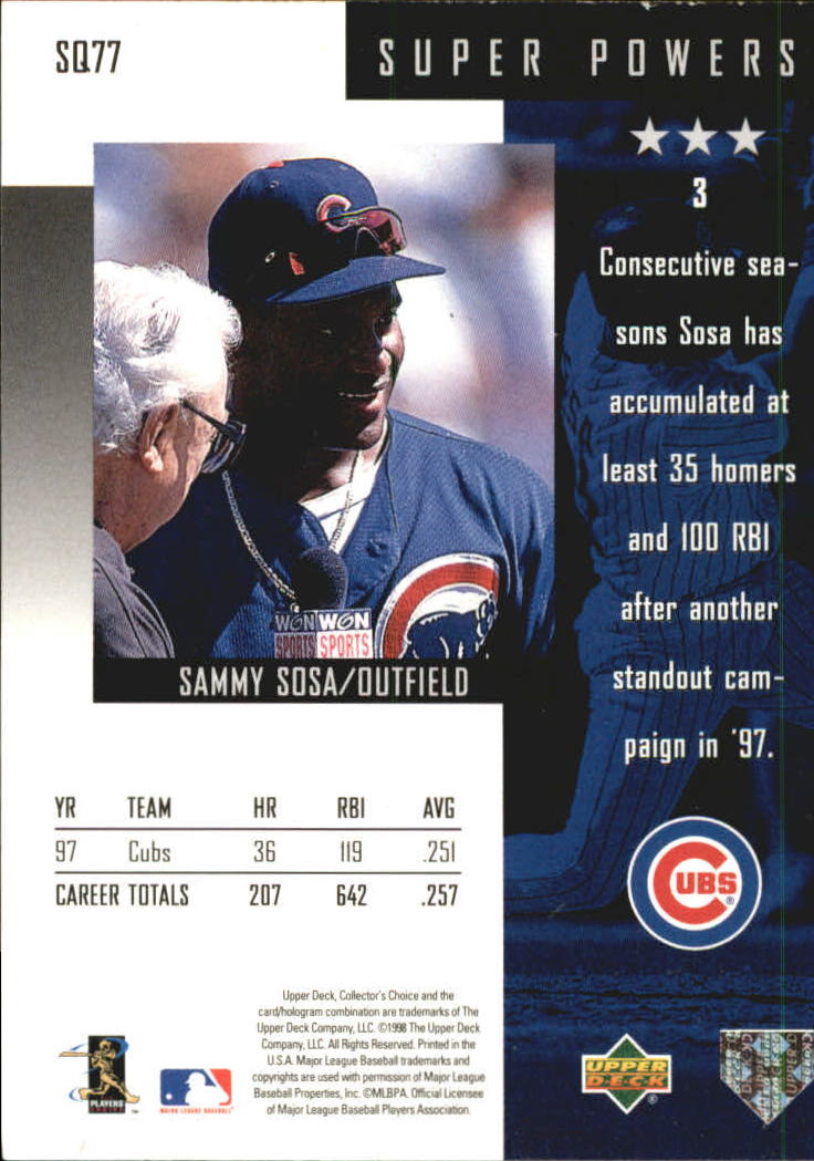 1998 Collector's Choice StarQuest #SQ77 Sammy Sosa SP back image