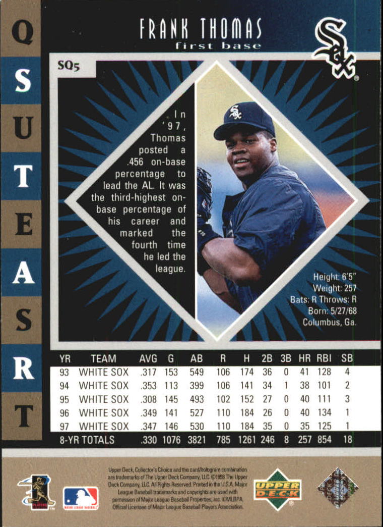1998 Collector's Choice StarQuest Single #5 Frank Thomas back image