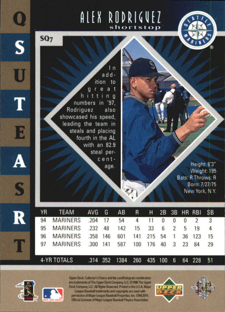 1998 Collector's Choice StarQuest Single #7 Alex Rodriguez back image
