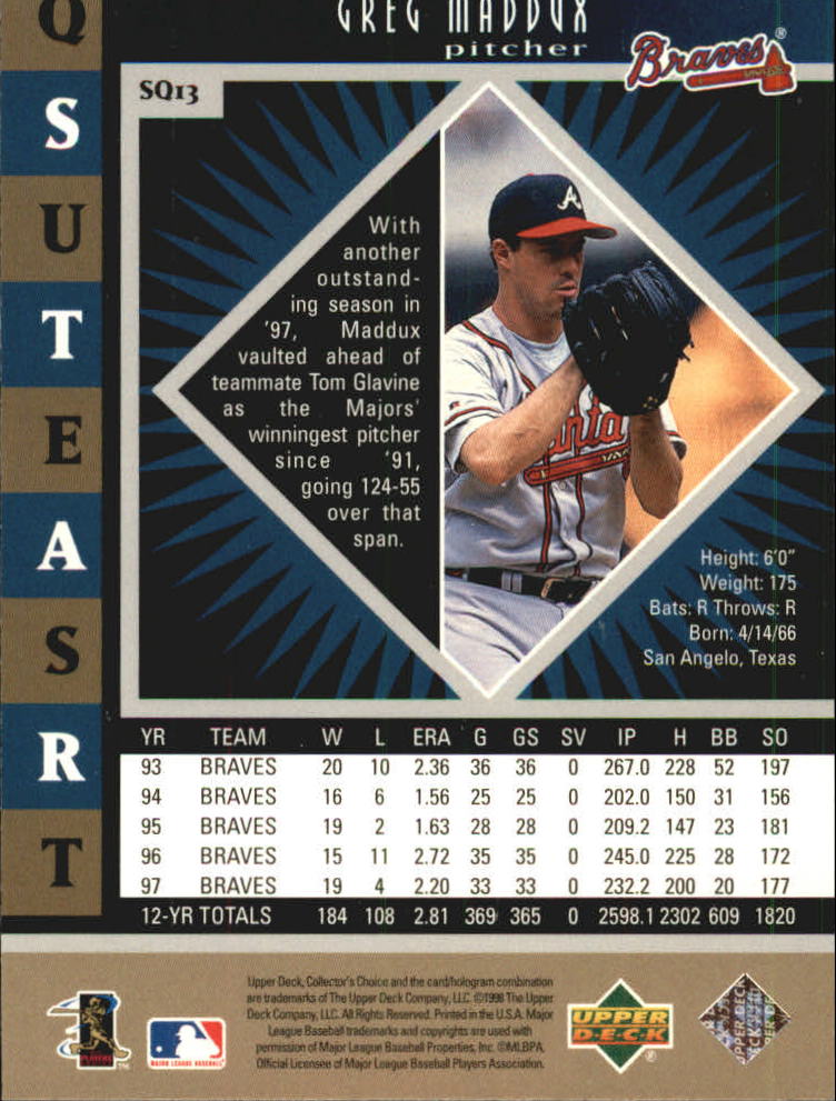 1998 Collector's Choice StarQuest Single #13 Greg Maddux back image