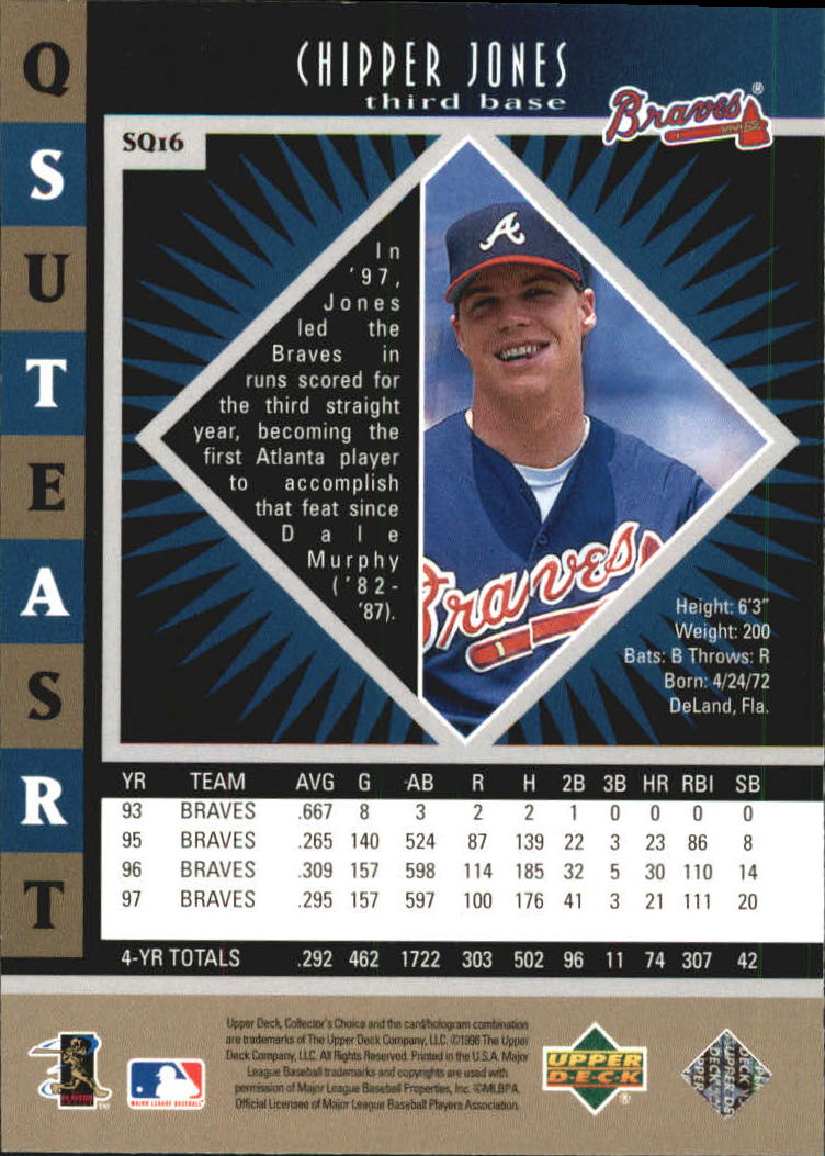 1998 Collector's Choice StarQuest Single #16 Chipper Jones back image
