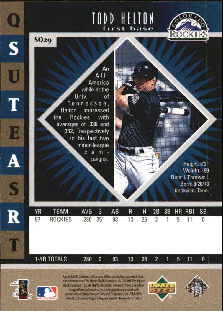 1998 Collector's Choice StarQuest Single #29 Todd Helton back image
