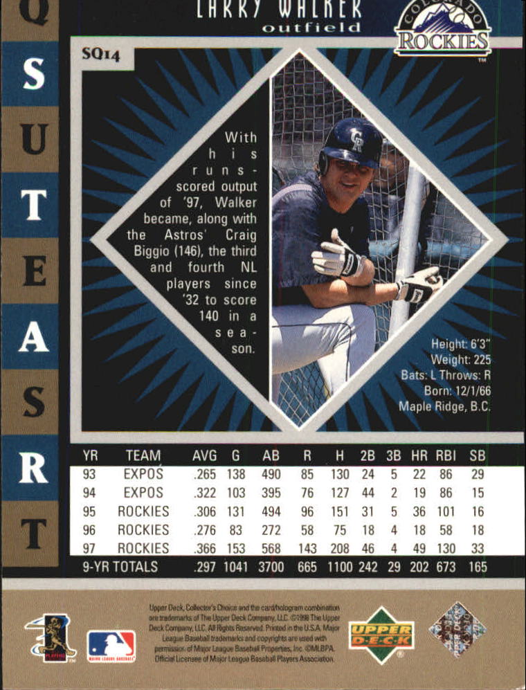 1998 Collector's Choice StarQuest Double #14 Larry Walker back image