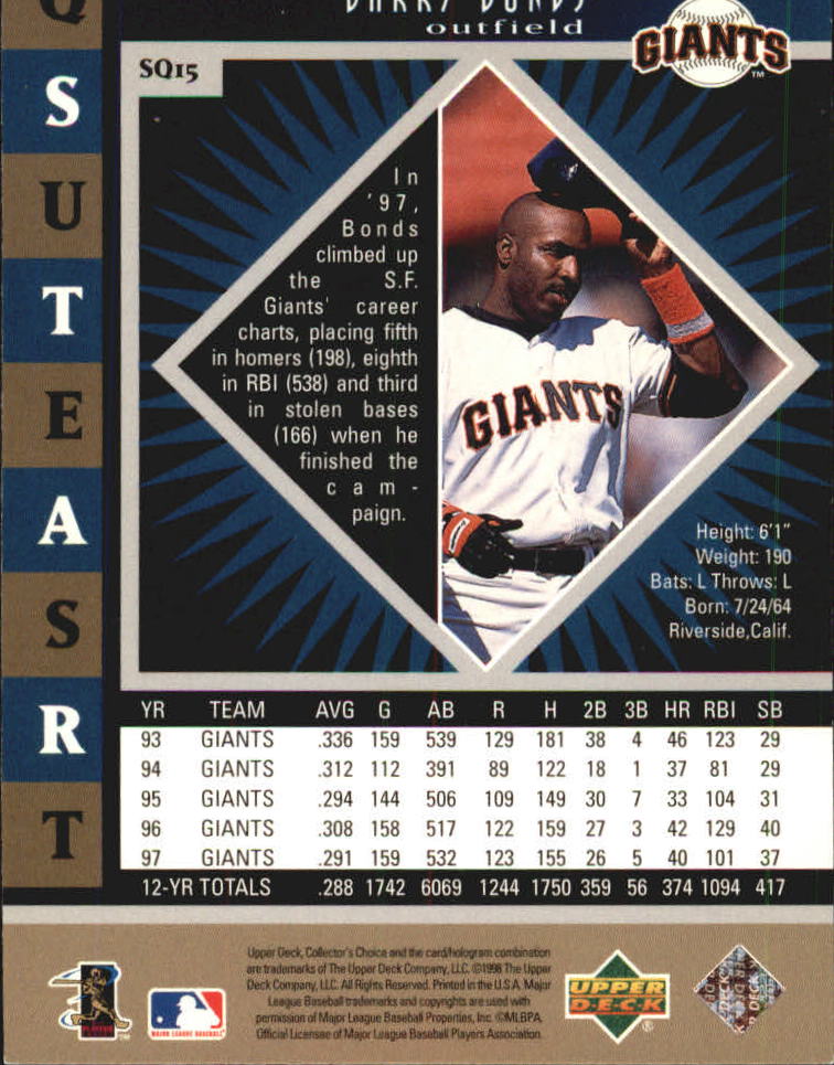 1998 Collector's Choice StarQuest Double #15 Barry Bonds back image