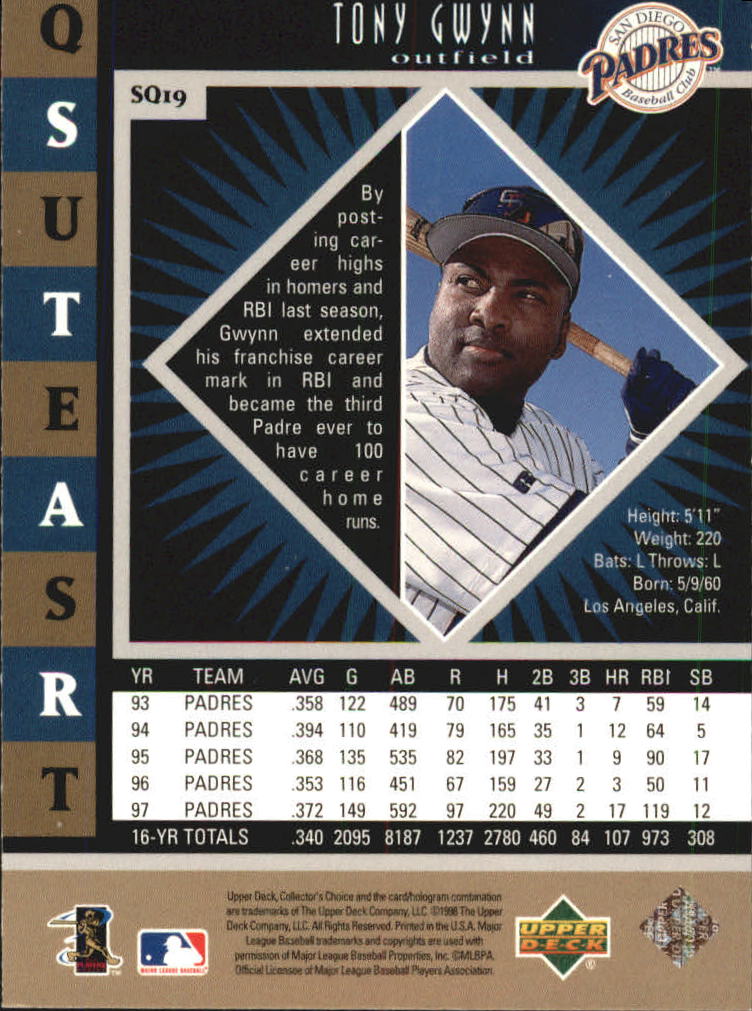 1998 Collector's Choice StarQuest Double #19 Tony Gwynn back image