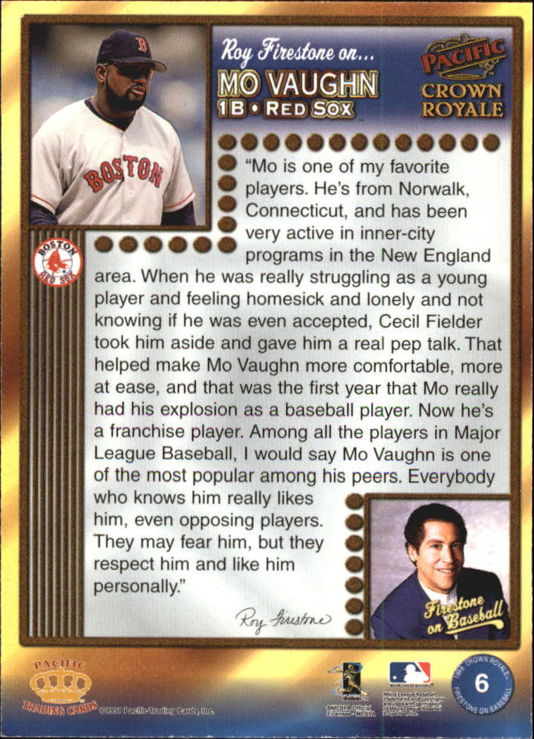 1998 Crown Royale Firestone on Baseball #6 Mo Vaughn back image
