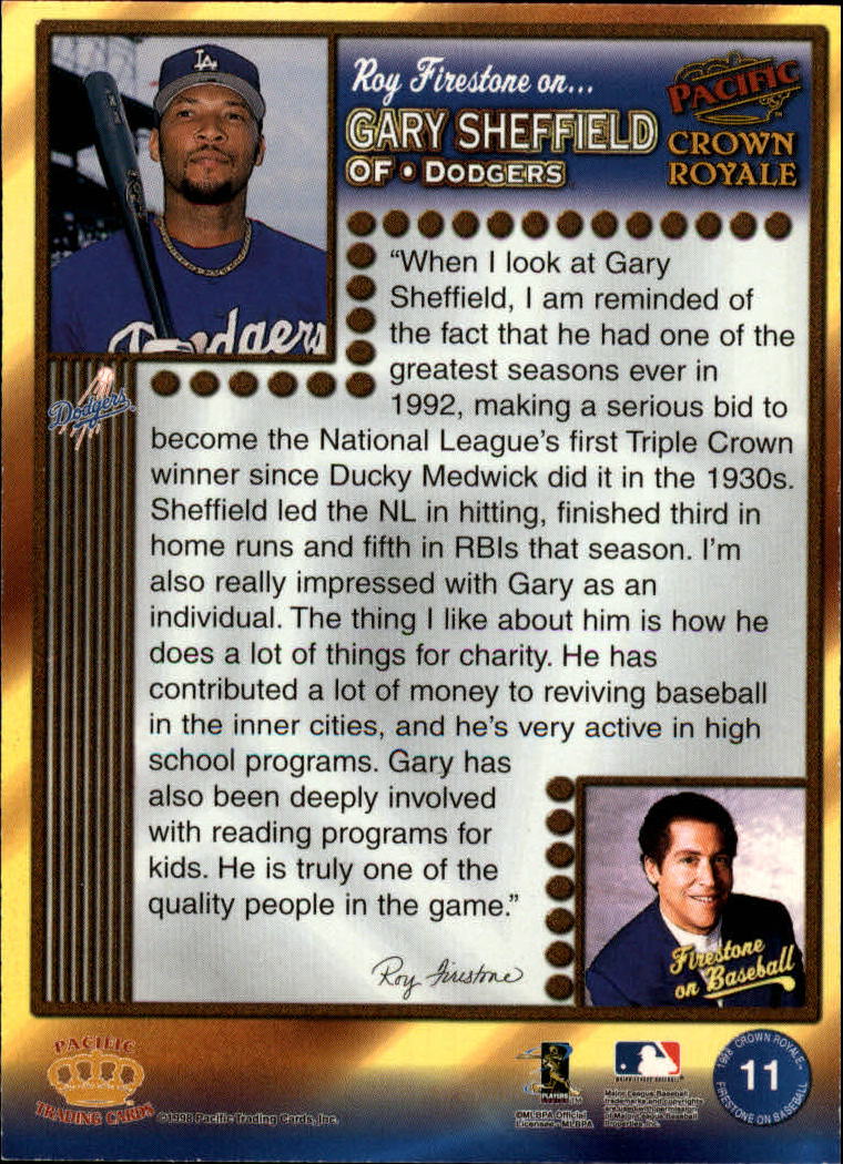 1998 Crown Royale Firestone on Baseball #11 Gary Sheffield back image