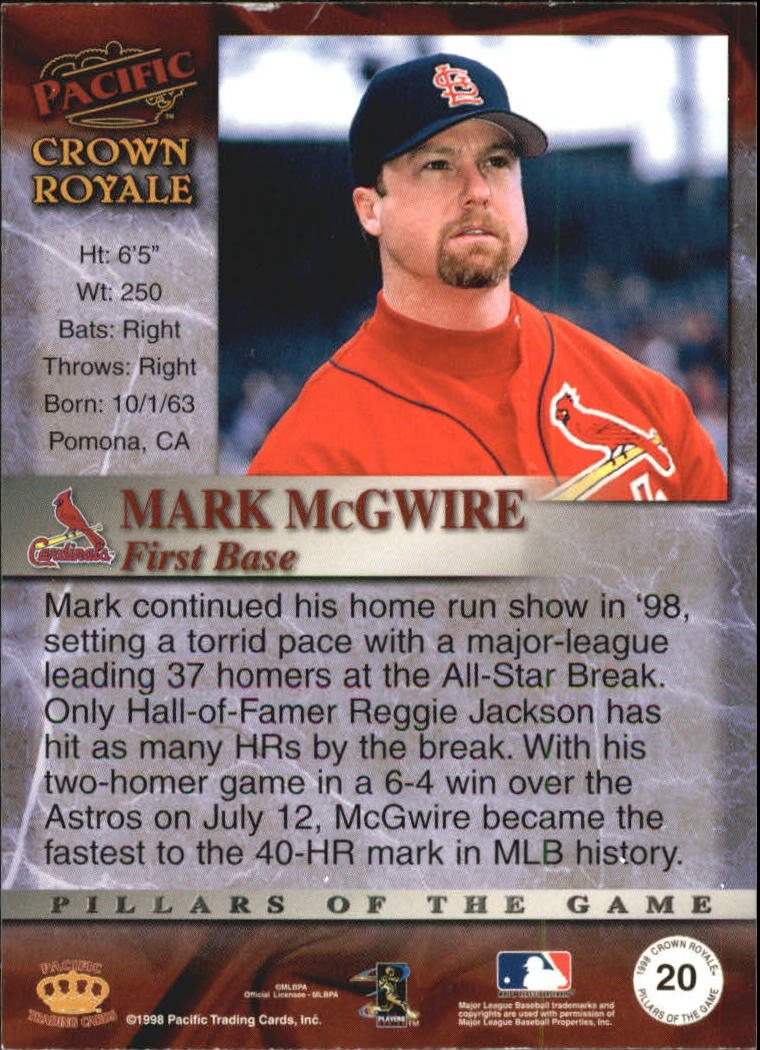 1998 Crown Royale Pillars of the Game #20 Mark McGwire back image