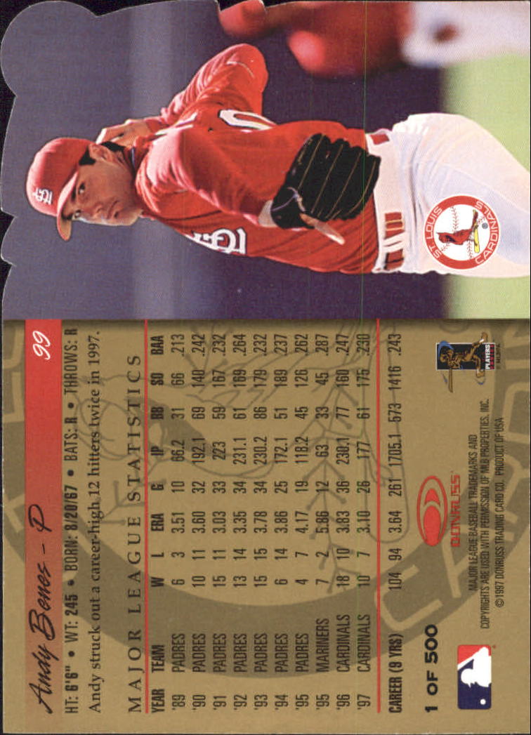 1998 Donruss Gold Press Proofs #99 Andy Benes back image