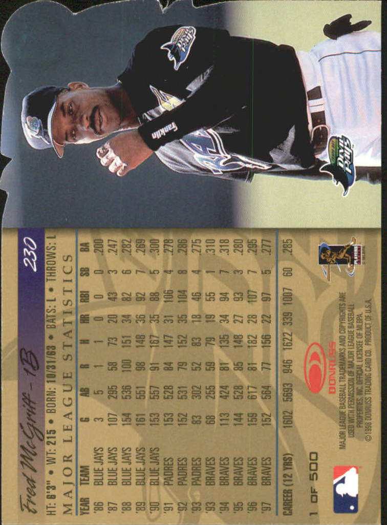 1998 Donruss Gold Press Proofs #230 Fred McGriff back image
