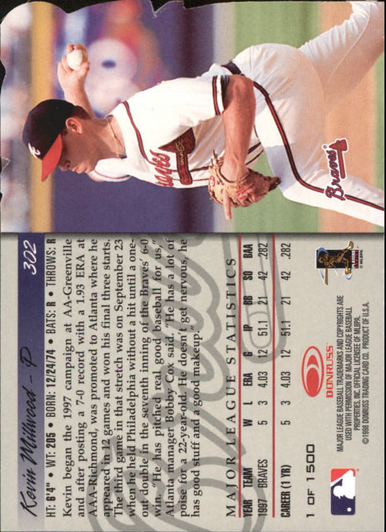 1998 Donruss Silver Press Proofs #302 Kevin Millwood back image