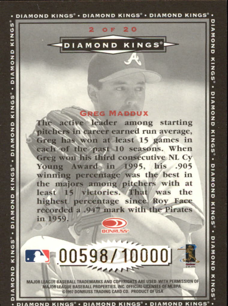 1998 Donruss Diamond Kings #2 Greg Maddux back image