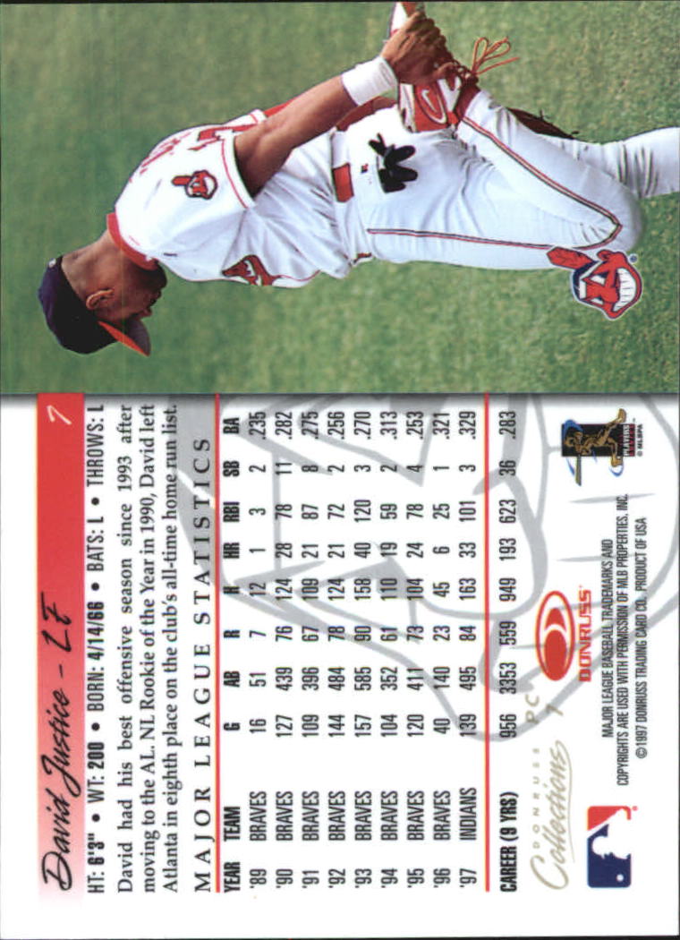 1998 Donruss Prized Collections Donruss #7 David Justice back image