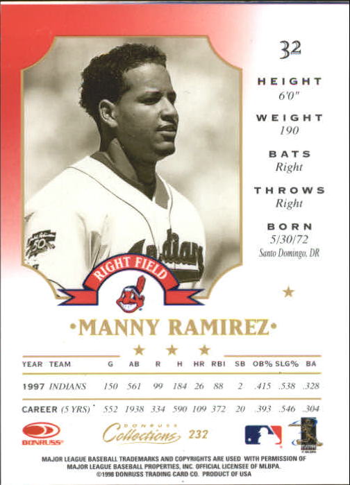1998 Donruss Collections Leaf #232 Manny Ramirez back image