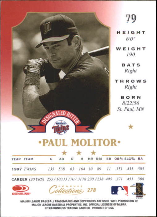 1998 Donruss Collections Leaf #278 Paul Molitor back image