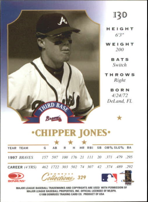 1998 Donruss Collections Leaf #329 Chipper Jones back image