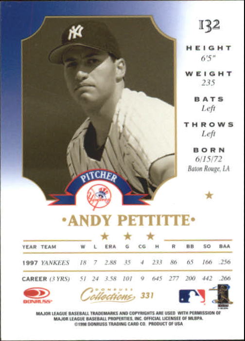 1998 Donruss Collections Leaf #331 Andy Pettitte back image
