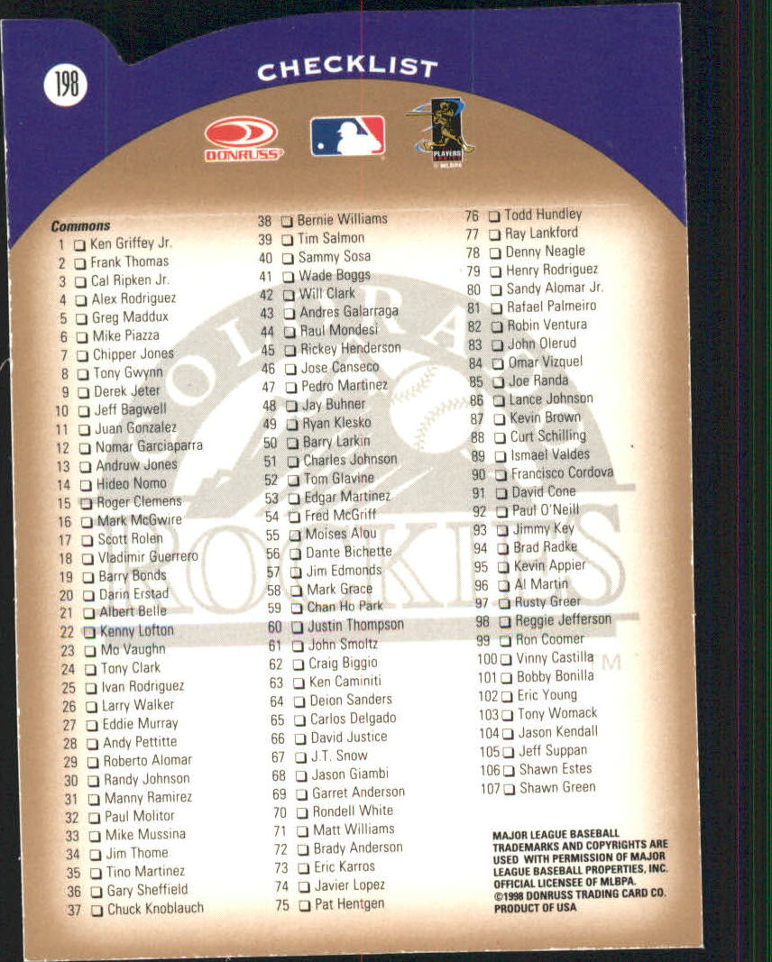 1998 Donruss Preferred Seating #198 Todd Helton CL GS back image