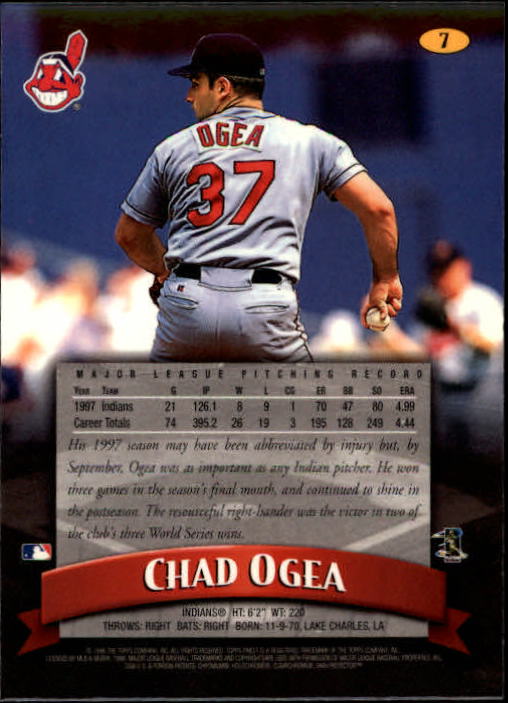 1998 Finest #7 Chad Ogea back image