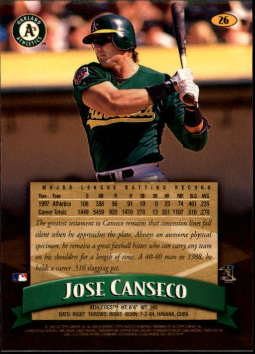 1998 Finest #26 Jose Canseco back image
