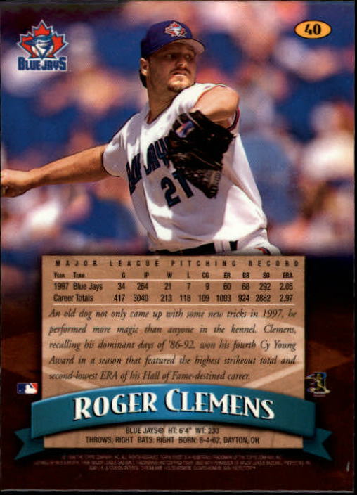 1998 Finest #40 Roger Clemens back image