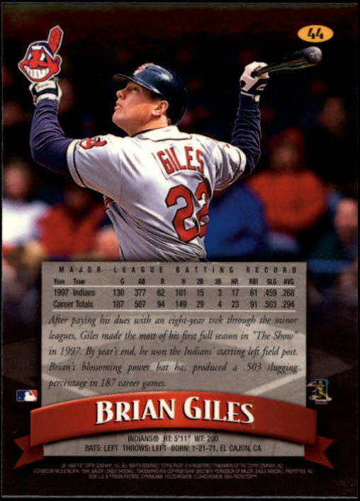 1998 Finest #44 Brian Giles back image