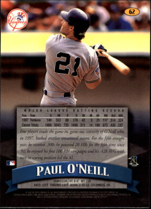1998 Finest #62 Paul O'Neill back image