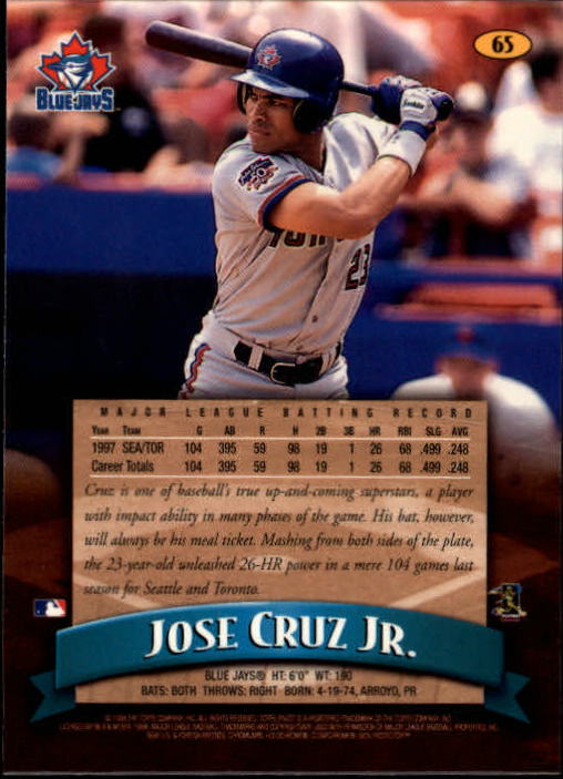 1998 Finest #65 Jose Cruz Jr. back image