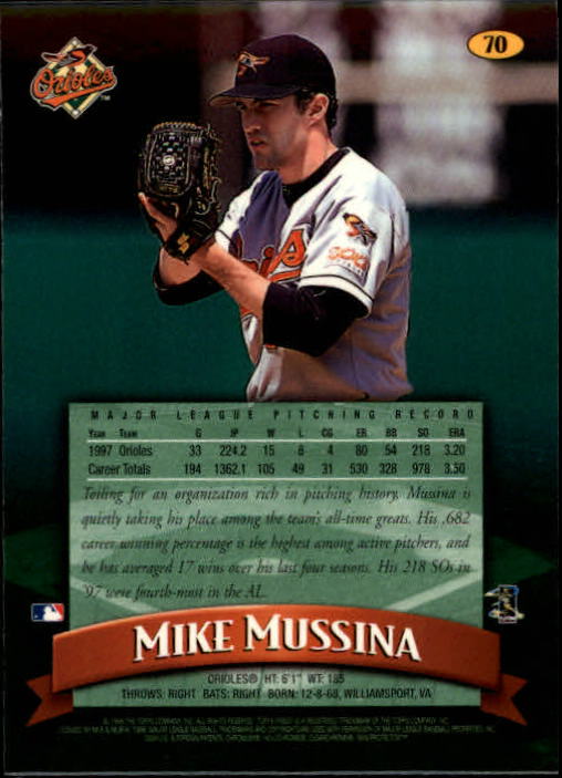 1998 Finest #70 Mike Mussina back image