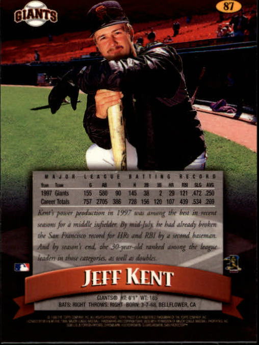 1998 Finest #87 Jeff Kent back image