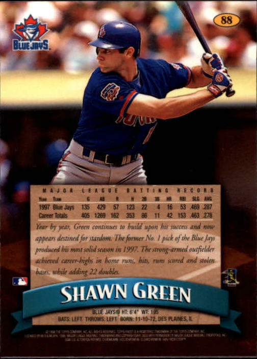 1998 Finest #88 Shawn Green back image