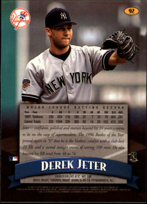 1998 Finest #92 Derek Jeter back image