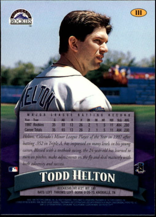 1998 Finest #111 Todd Helton back image