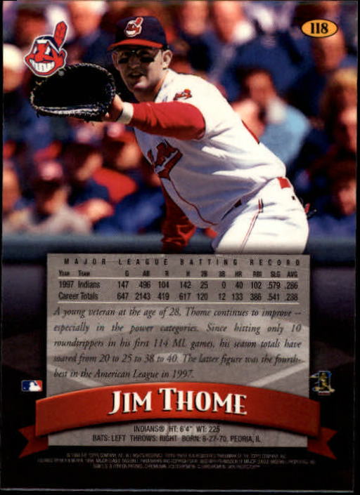 1998 Finest #118 Jim Thome back image